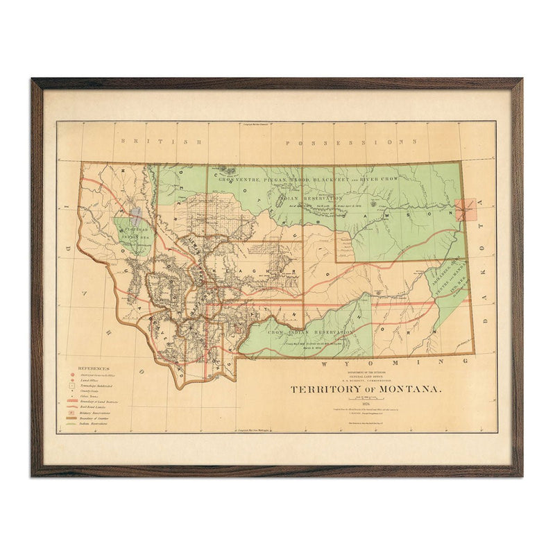 Montana Territory 1876 Map - Muir Way - Vintage Map