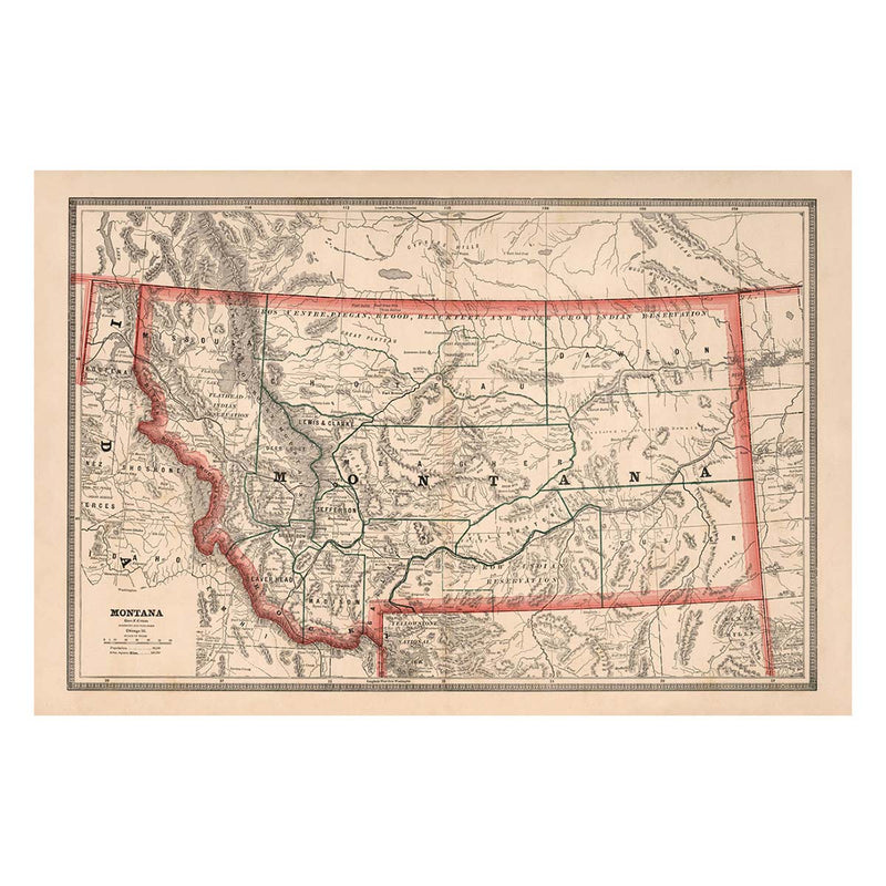 Montana 1883 Map - Muir Way - Vintage Map