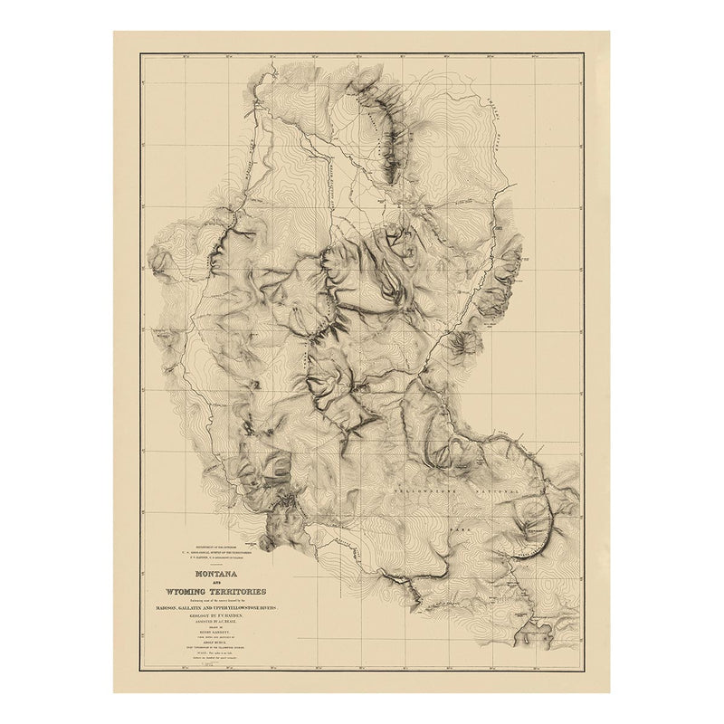Montana and Wyoming Territories Map 1872 - Muir Way - Vintage Map