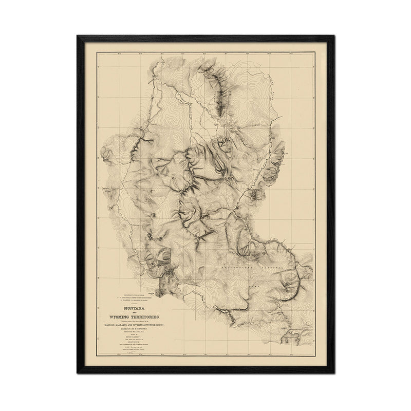 Montana and Wyoming Territories Map 1872 - Muir Way - Vintage Map