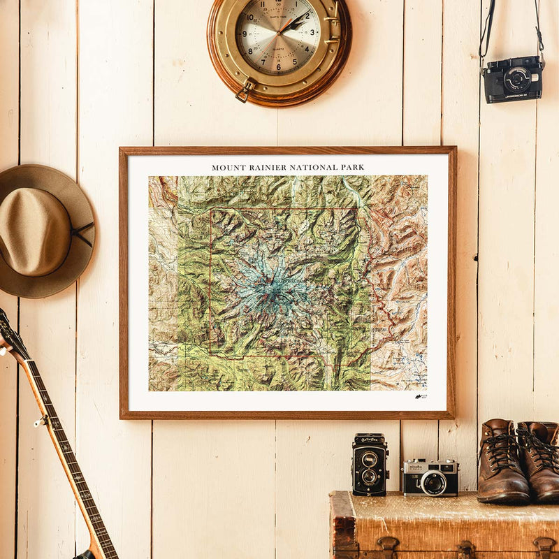 Mount Rainier Shaded Relief Map - Muir Way - Relief Series