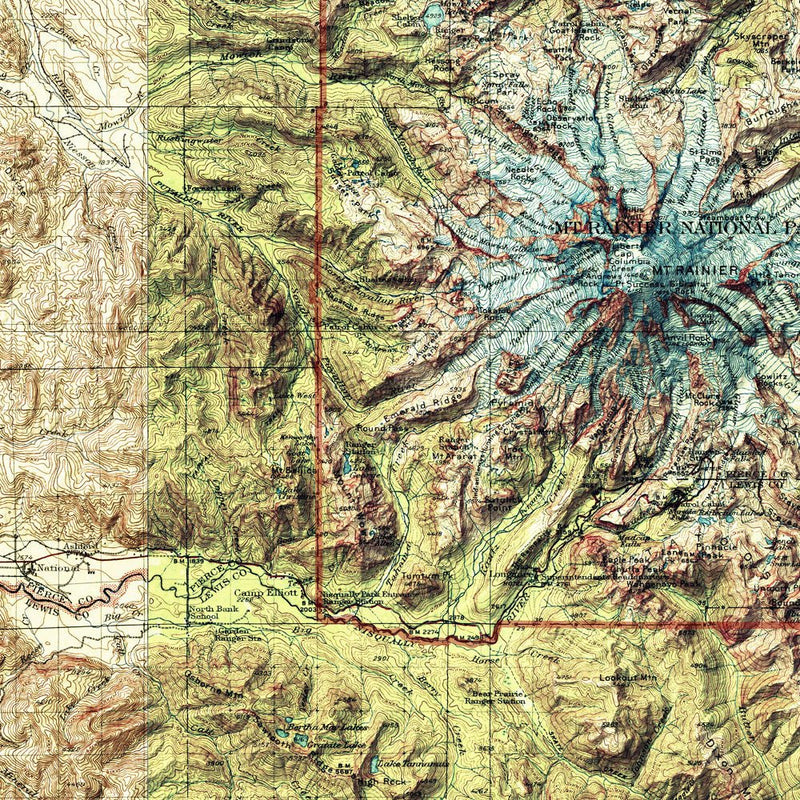 Mount Rainier Shaded Relief Map - Muir Way - Relief Series
