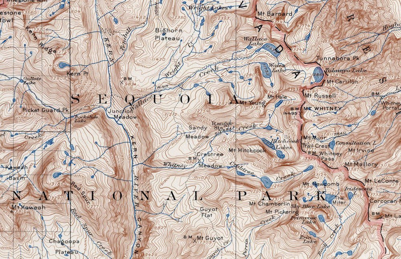 Mt. Whitney 1937 USGS Map - Muir Way - Vintage Map