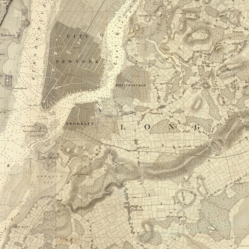 New York Bay and Harbor 1844 Map - Muir Way - Vintage Map