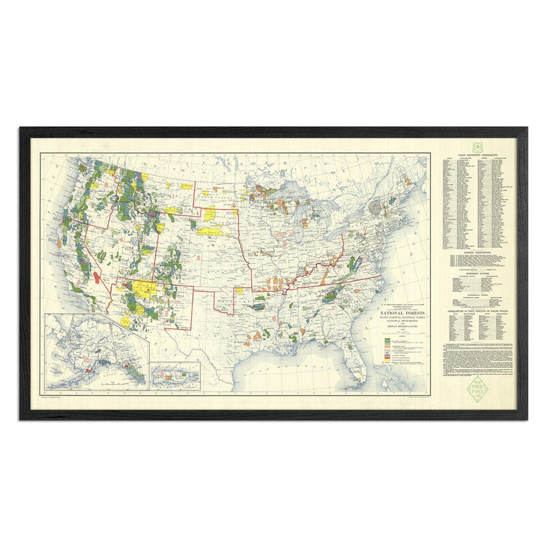 National Forests Map 1936 - Muir Way - Vintage Map