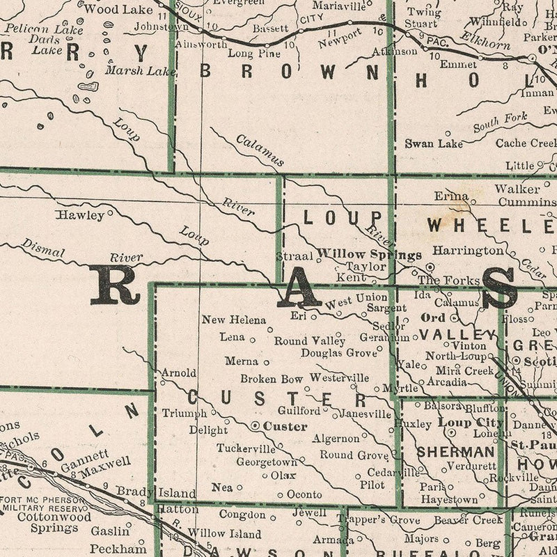 Nebraska 1883 Map - Muir Way - Vintage Map