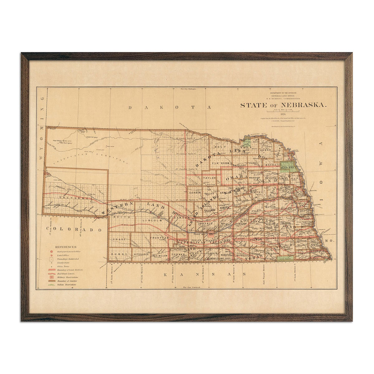 Map of Nebraska State 1876