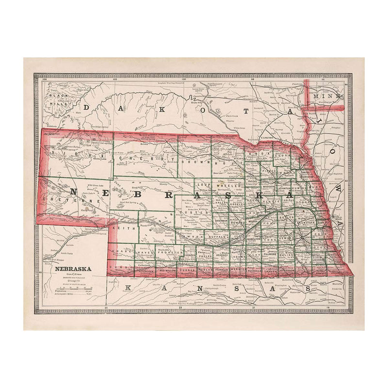 Nebraska 1883 Map - Muir Way - Vintage Map