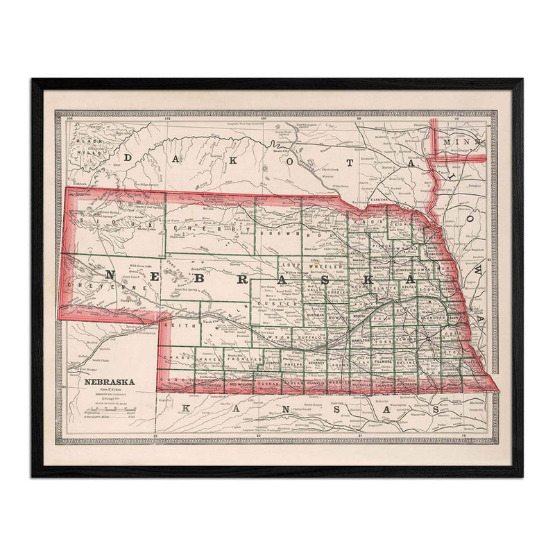 Nebraska 1883 Map - Muir Way - Vintage Map