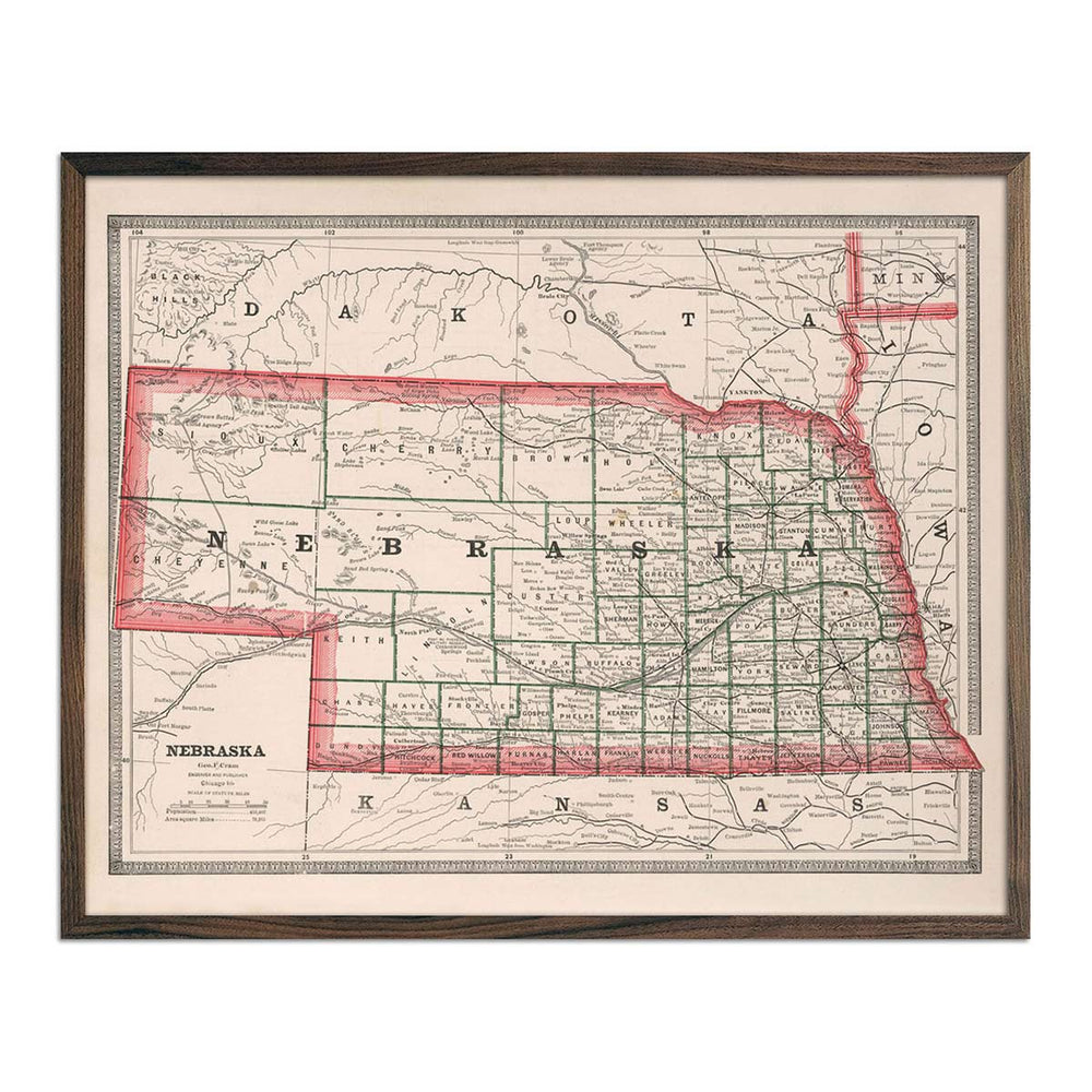 Nebraska Map Prints | Hydrological & Elevation Maps - Muir Way