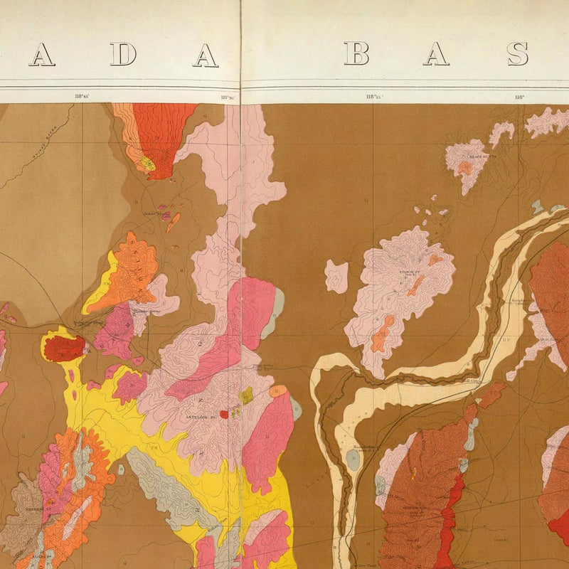 Nevada Basin 1876 Geological Map - Muir Way - Vintage Map