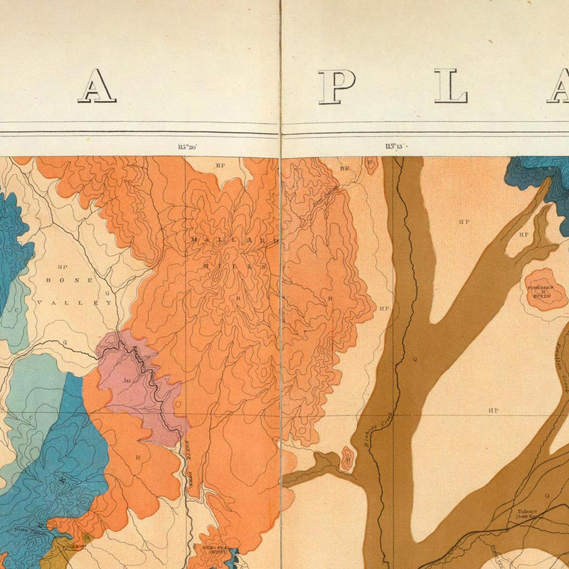 Nevada Plateau 1876 Geological Map - Muir Way - Vintage Map