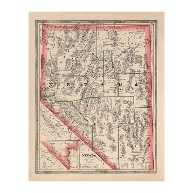 Nevada 1883 Map - Muir Way - Vintage Map