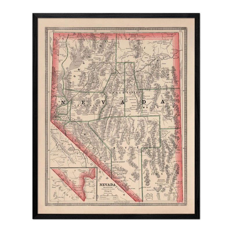 Vintage Map of Nevada 1883