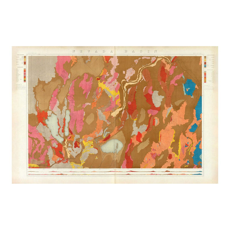 Nevada Basin 1876 Geological Map - Muir Way - Vintage Map