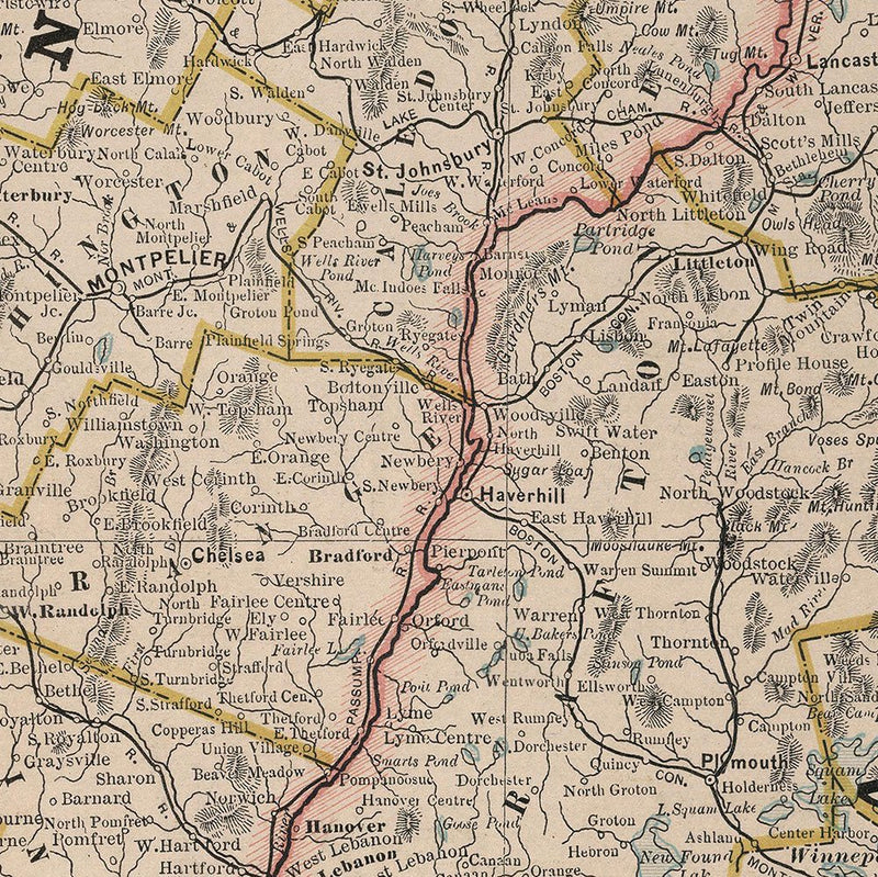 New Hampshire and Vermont 1883 Map - Muir Way - Vintage Map