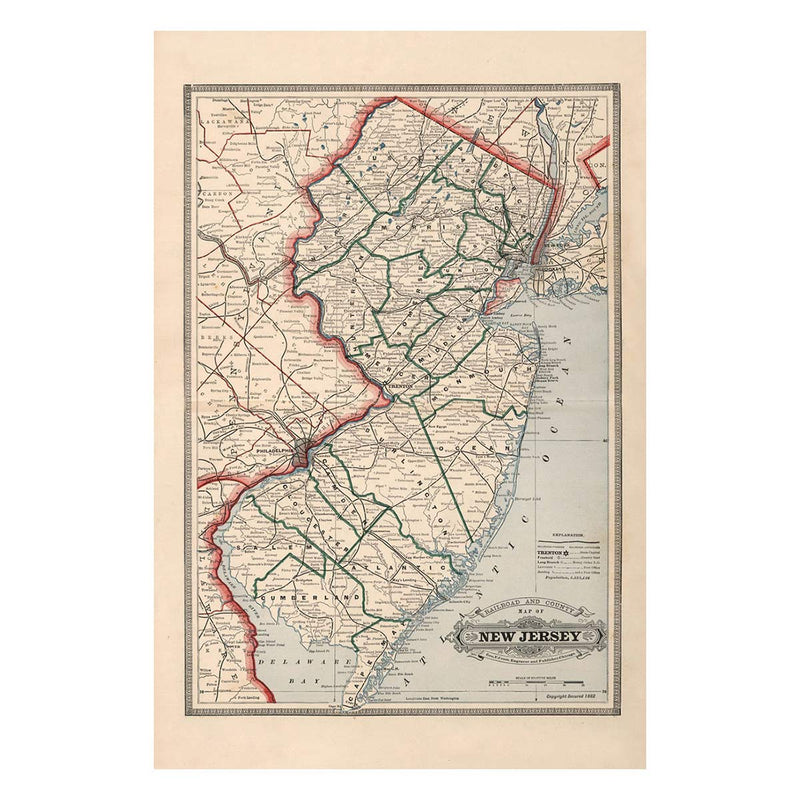 New Jersey 1883 Map - Muir Way - Vintage Map