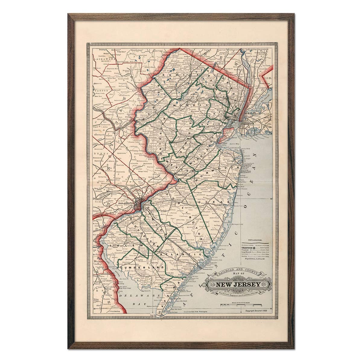 Vintage Map of New Jersey 1883