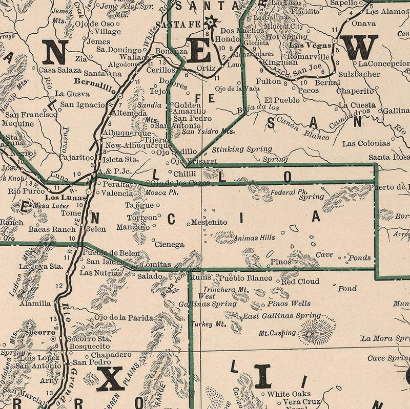 New Mexico 1883 Map - Muir Way - Vintage Map