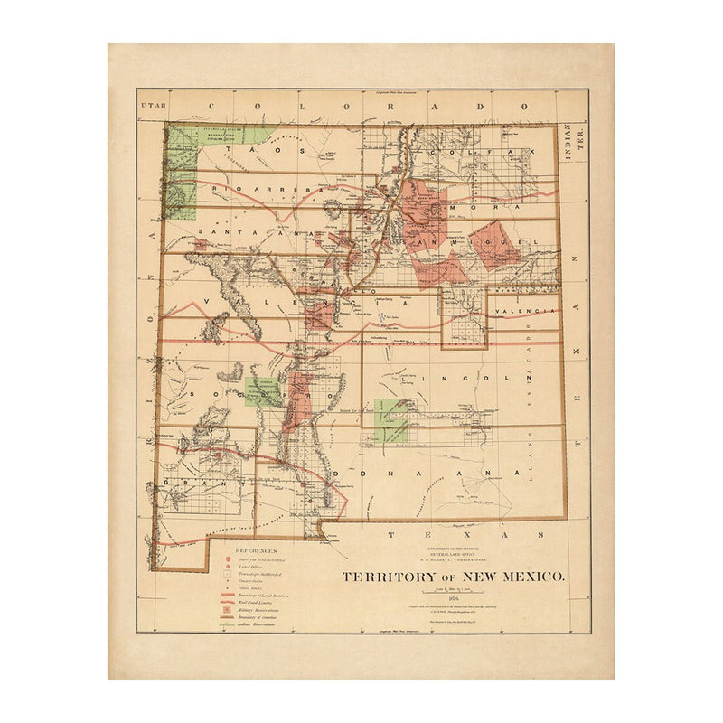 New Mexico Territory 1876 Map - Muir Way - Vintage Map