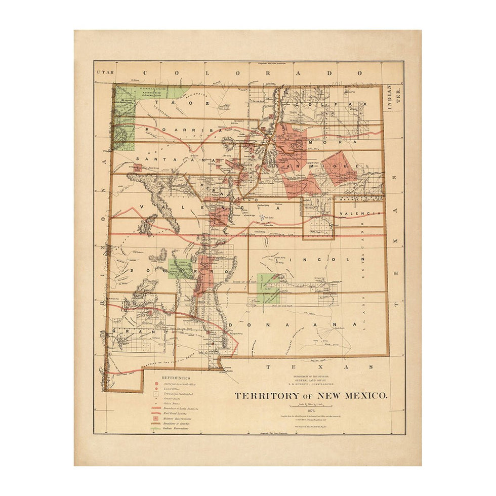 New Mexico Territory Map from 1876