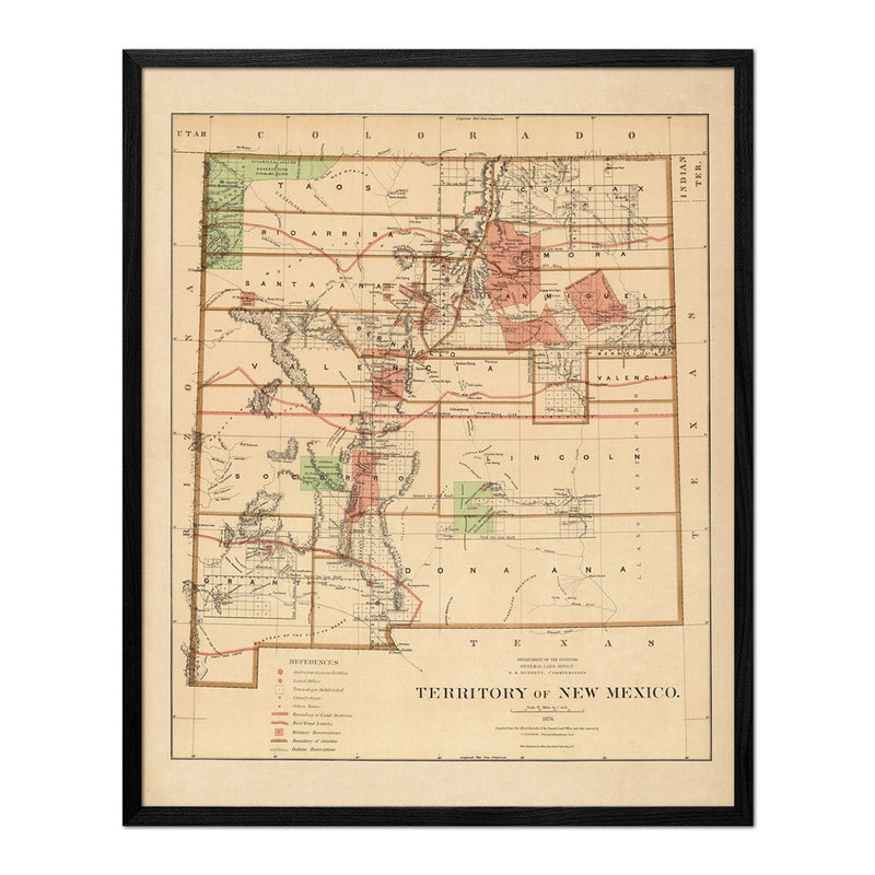 New Mexico Territory 1876 Map - Muir Way - Vintage Map