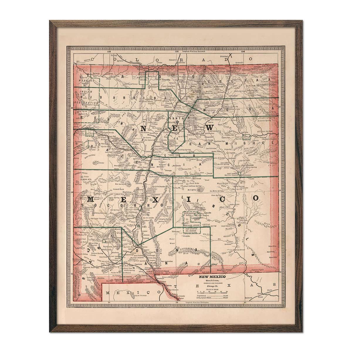 Vintage Map of New Mexico 1883