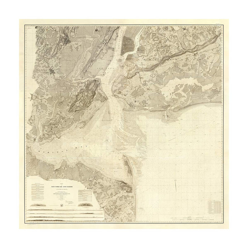 New York Bay and Harbor 1844 Map - Muir Way - Vintage Map