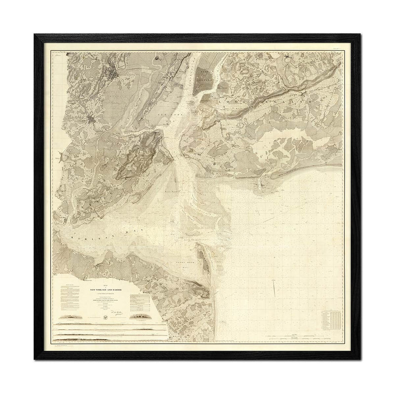 New York Bay and Harbor 1844 Map - Muir Way - Vintage Map