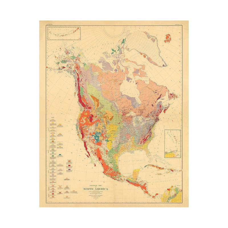 North America Geologic Map 1911 - Muir Way - Vintage Map
