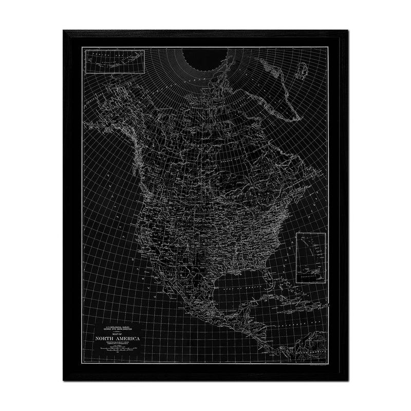 North America 1912 USGS Map Black