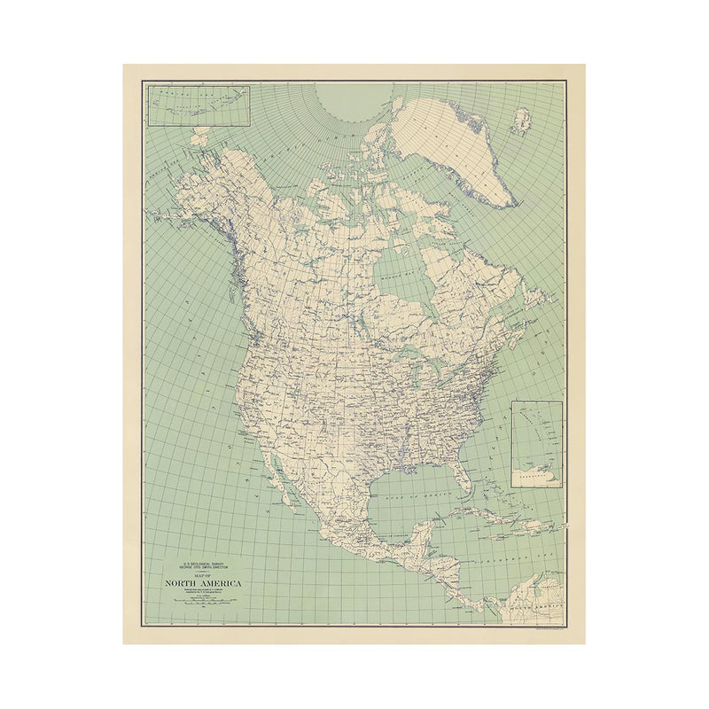 North America 1912 USGS Map Natural - Muir Way - Vintage Map