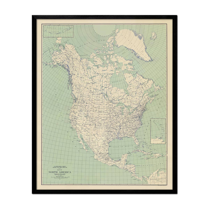 North America 1912 USGS Map Natural - Muir Way - Vintage Map