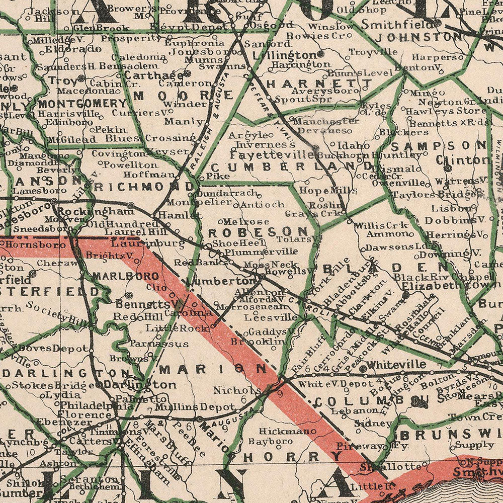 North Carolina 1883 Map - Muir Way