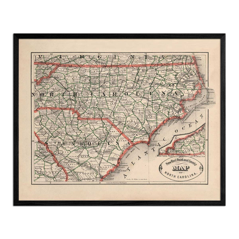 Vintage Map of North Carolina 1883