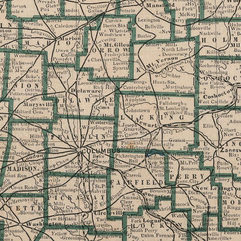 Ohio 1883 Map - Muir Way - Vintage Map