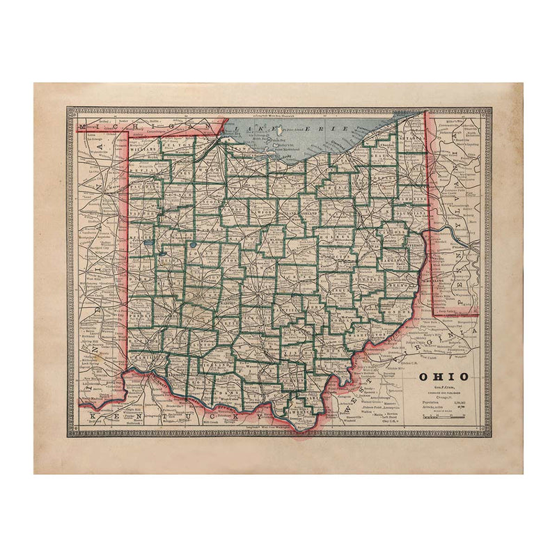 Ohio 1883 Map - Muir Way - Vintage Map