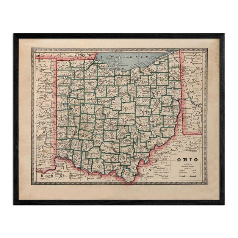 Vintage Map of Ohio 1883