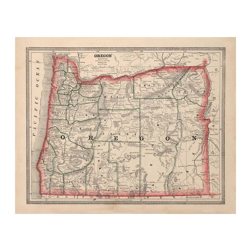 Oregon 1883 Map - Muir Way - Vintage Map