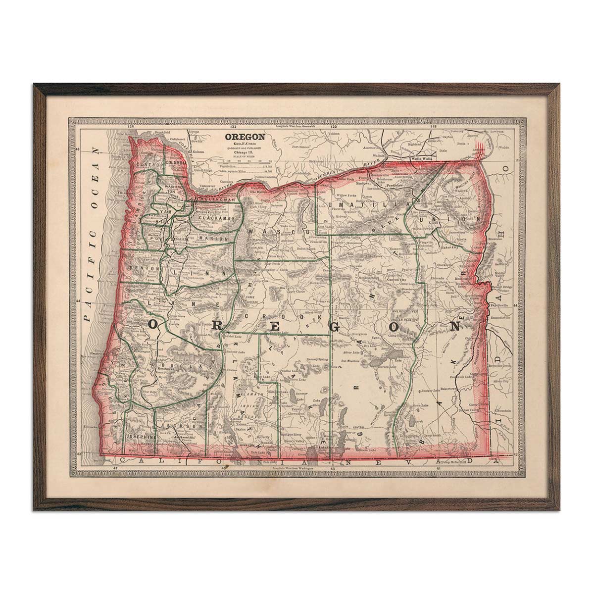Vintage Map of Oregon 1883