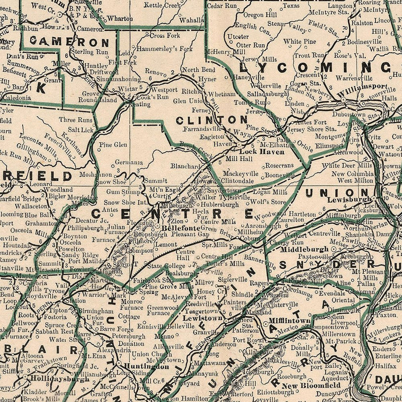 Pennsylvania 1883 Map - Muir Way - Vintage Map
