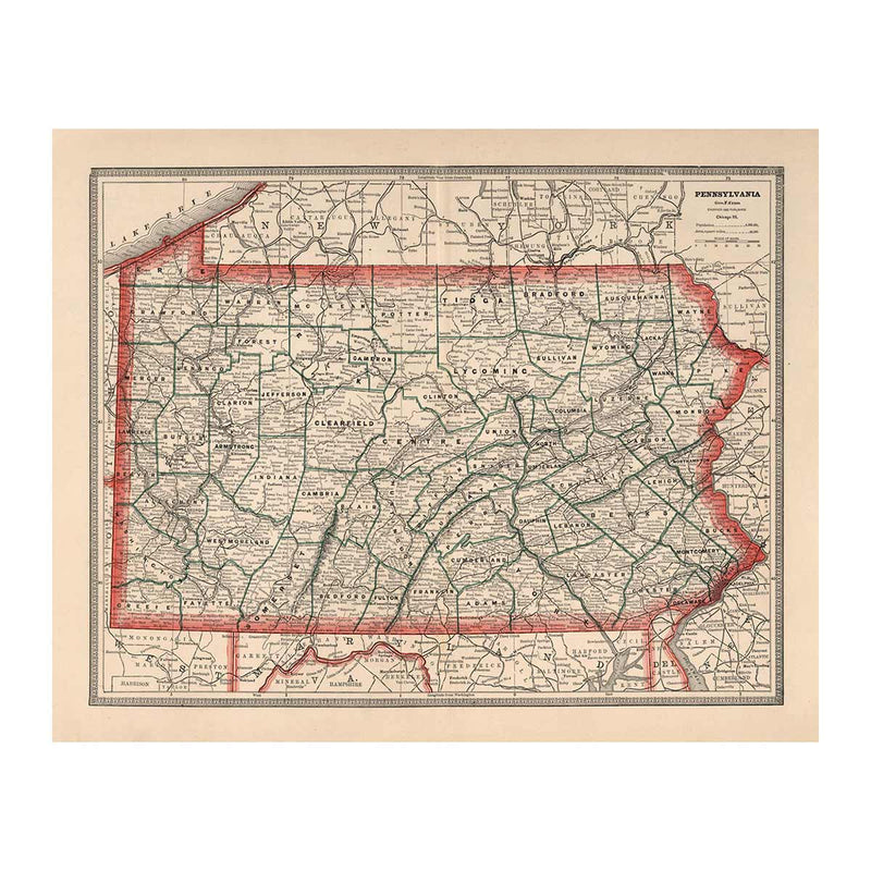 Pennsylvania 1883 Map - Muir Way - Vintage Map