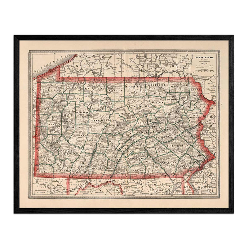 Pennsylvania 1883 Map - Muir Way - Vintage Map