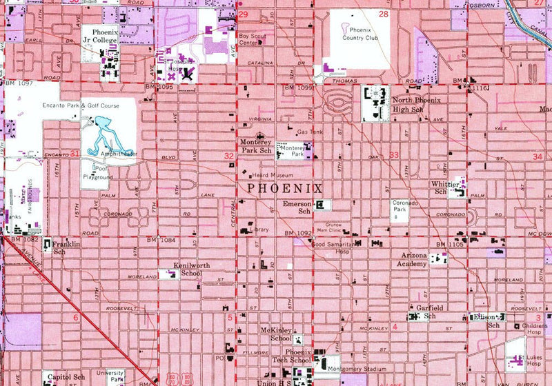Phoenix, AZ 1952 USGS Map - Muir Way - Frame