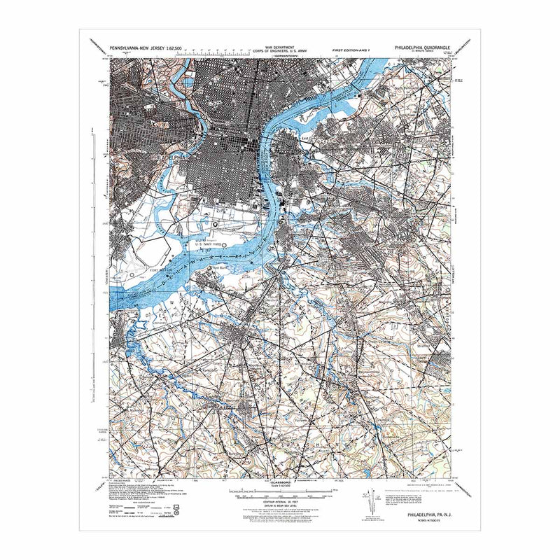 Philadelphia, PA 1943 USGS Map - Muir Way - Vintage Map