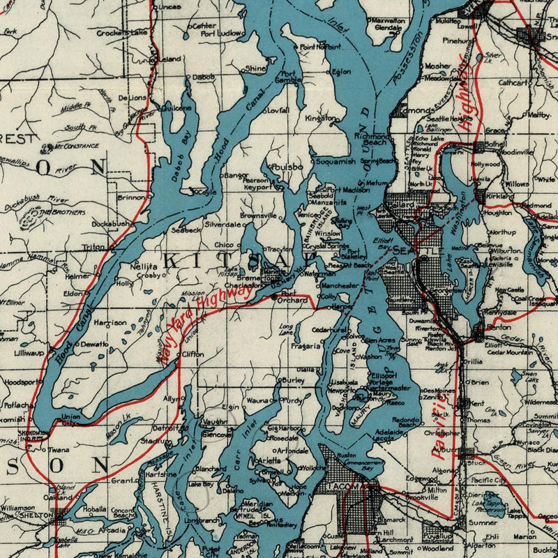 Puget Sound Map - Country Map 1919 - Muir Way - Vintage Map