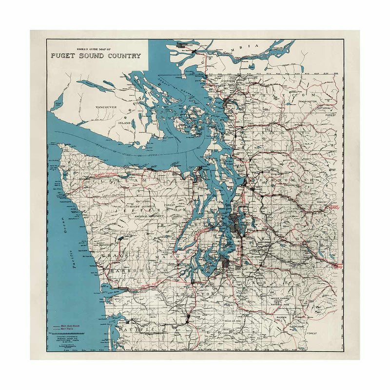 Puget Sound Map - Country Map 1919 - Muir Way - Vintage Map