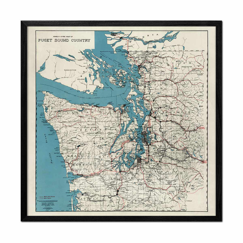 Puget Sound Map - Country Map 1919 - Muir Way - Vintage Map