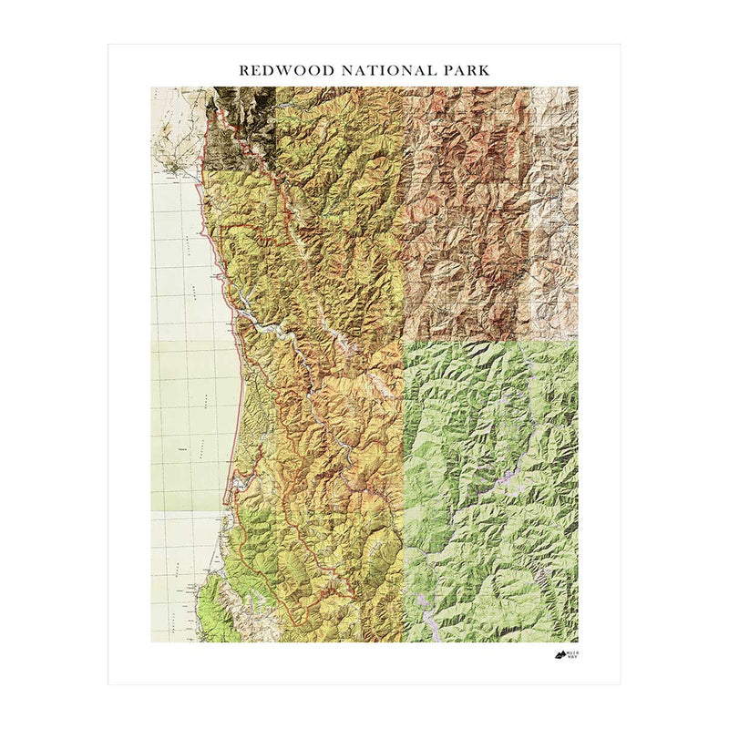 Redwood National Park Shaded Relief Map - Muir Way - Relief Series