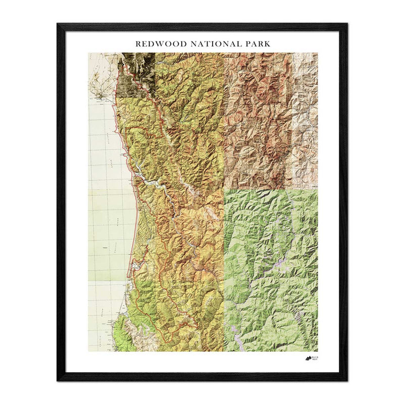 Redwood National Park Shaded Relief Map - Muir Way - Relief Series